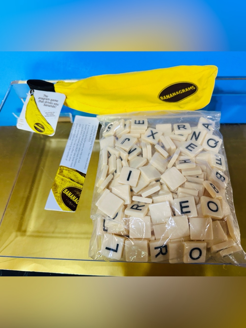 Bananagrams Word Game Set with Yellow Banana Shaped Pouch
